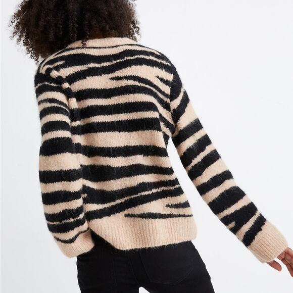 Madewell Wool Alpaca Shrunken Pullover Sweater in Tiger Stripe Sz XS Cropped - Picture 10 of 11